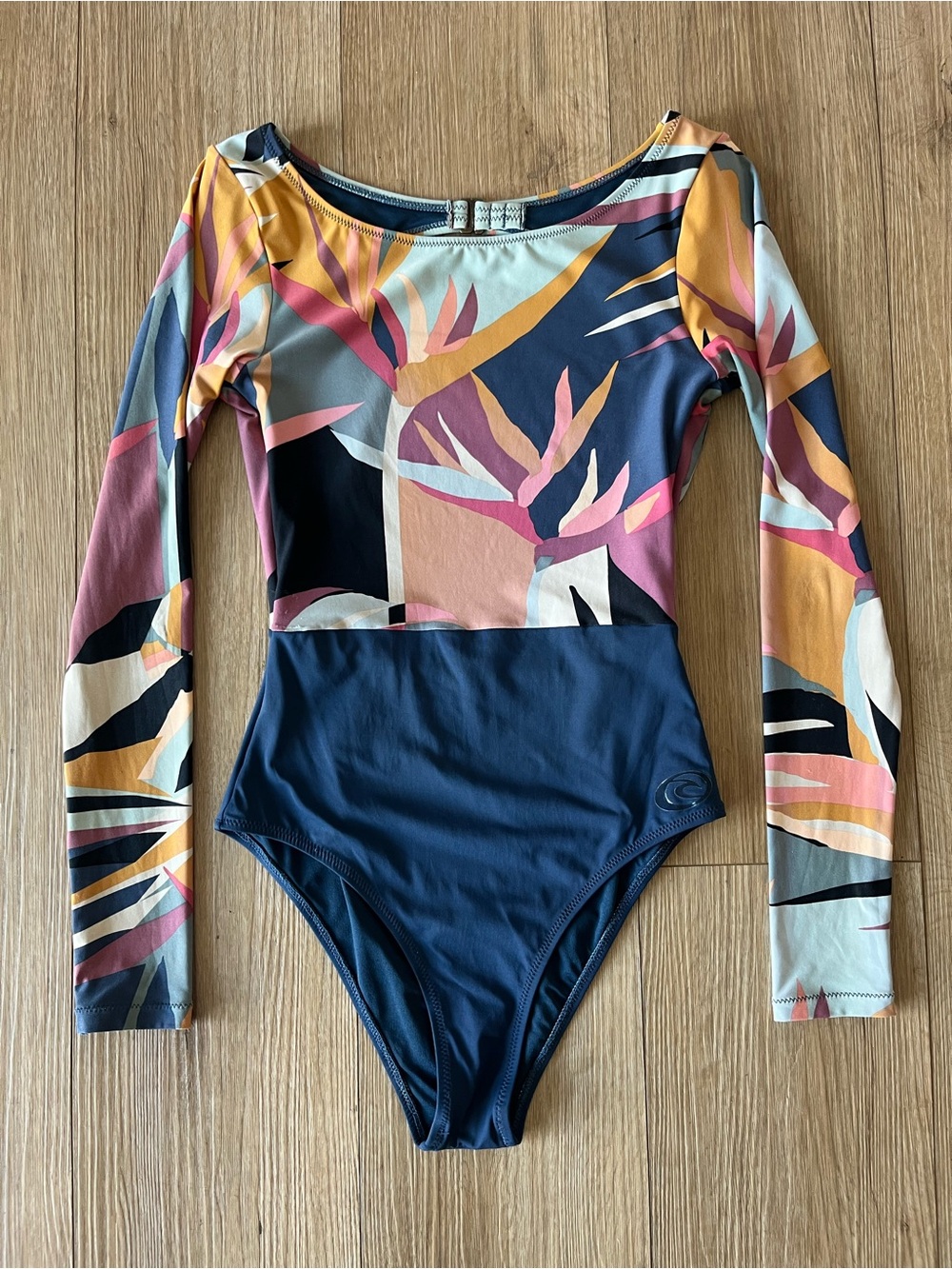 Rip Curl Navy & Multicolor Long-Sleeve One-Piece Swimsuit / Rashguard Surf Suit
